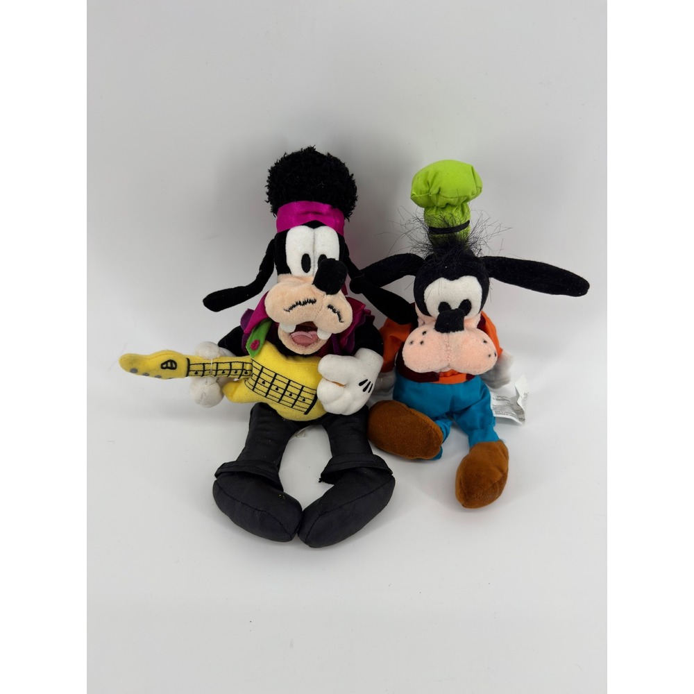 Disney Goofy Plush Bean Bag Set Classic and Rock Star Guitar 9 Inch Lot of 2